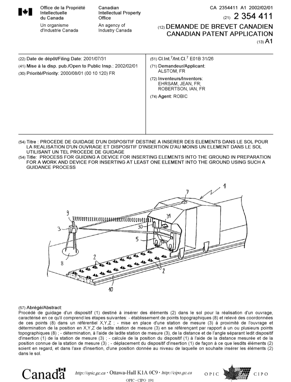 Document de brevet canadien 2354411. Page couverture 20020204. Image 1 de 1