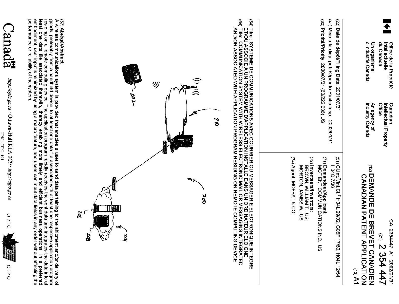 Document de brevet canadien 2354447. Page couverture 20020204. Image 1 de 1