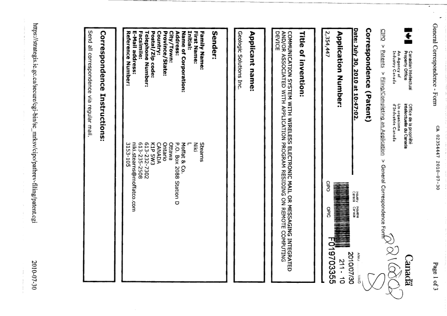 Document de brevet canadien 2354447. Taxes 20100730. Image 1 de 7
