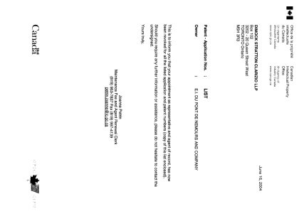 Document de brevet canadien 2354792. Correspondance 20040616. Image 1 de 1