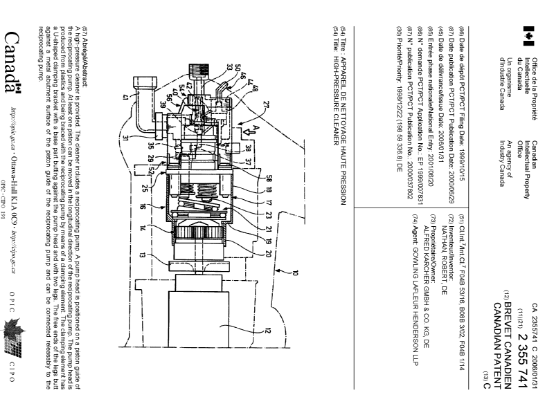 Document de brevet canadien 2355741. Page couverture 20060106. Image 1 de 1