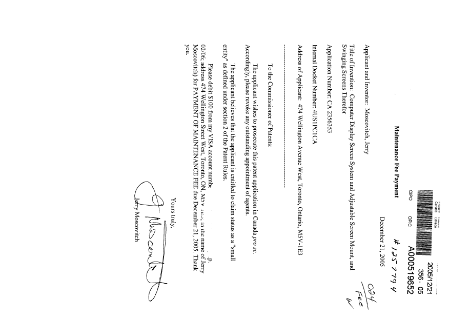 Canadian Patent Document 2356353. Correspondence 20051221. Image 1 of 1