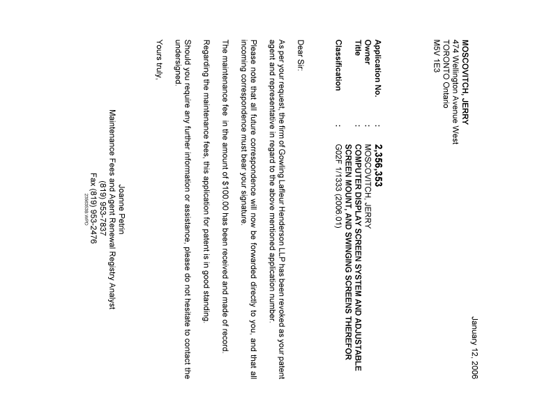 Canadian Patent Document 2356353. Correspondence 20060112. Image 1 of 1