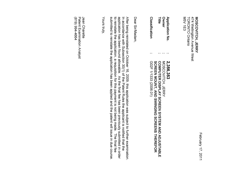 Canadian Patent Document 2356353. Correspondence 20110217. Image 1 of 1