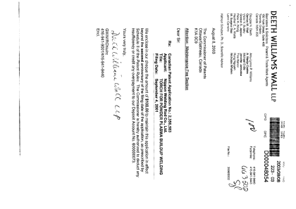 Canadian Patent Document 2356583. Fees 20030808. Image 1 of 1