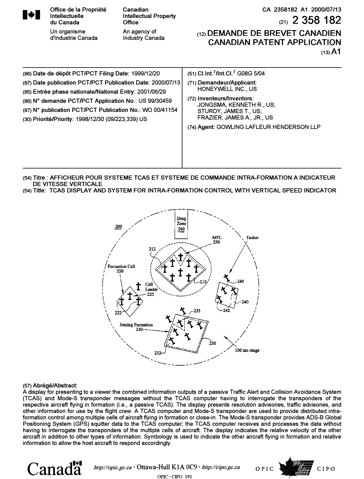 Document de brevet canadien 2358182. Page couverture 20011116. Image 1 de 1