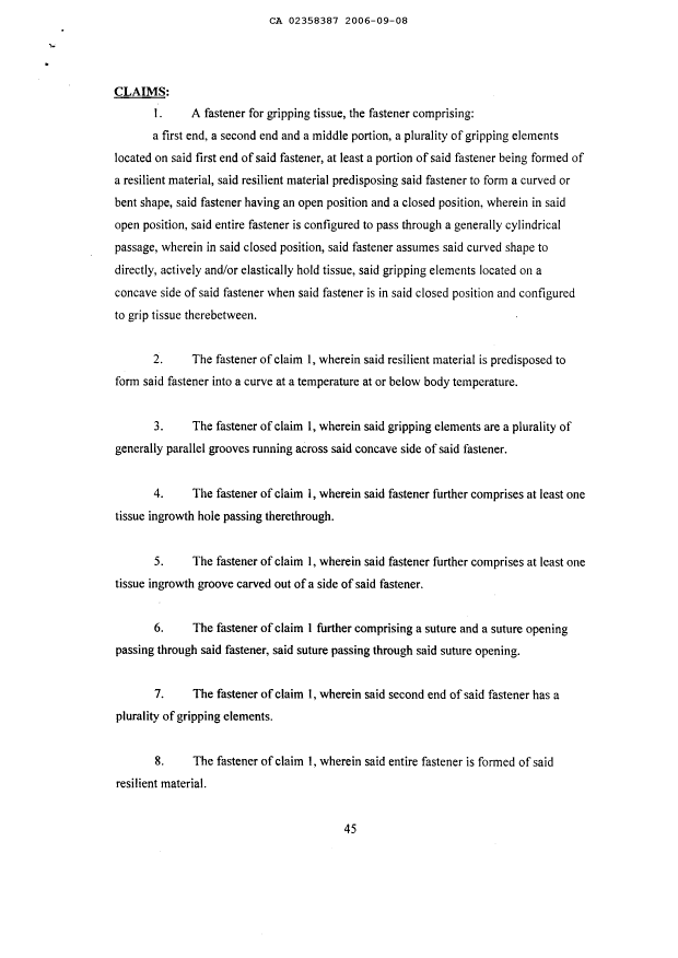 Document de brevet canadien 2358387. Revendications 20060908. Image 1 de 3