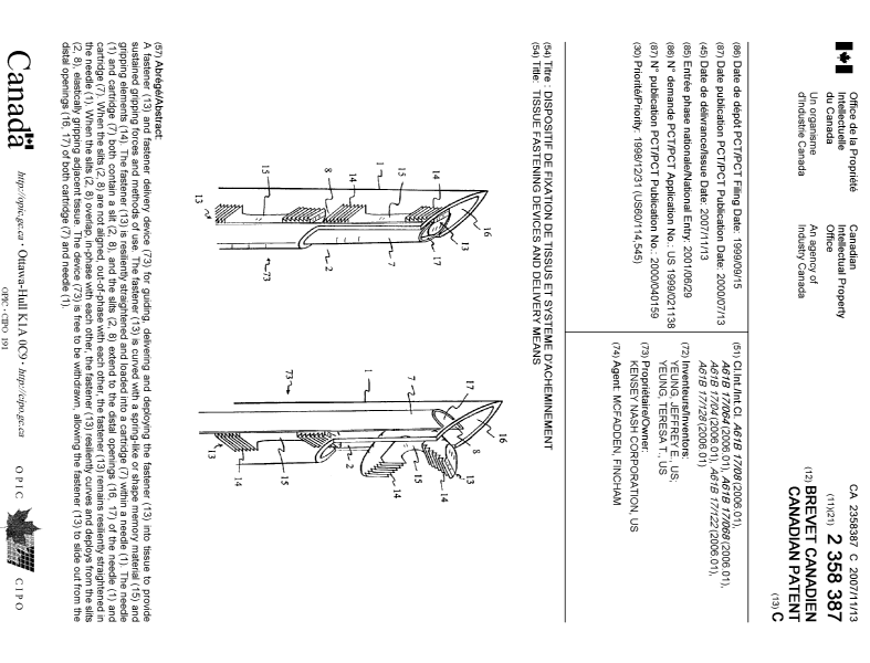 Canadian Patent Document 2358387. Cover Page 20071017. Image 1 of 1