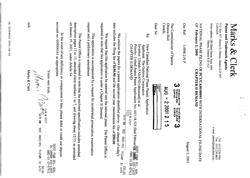 Document de brevet canadien 2358526. Cession 20010802. Image 1 de 5