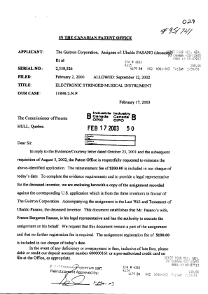 Document de brevet canadien 2358526. Correspondance 20030217. Image 1 de 13