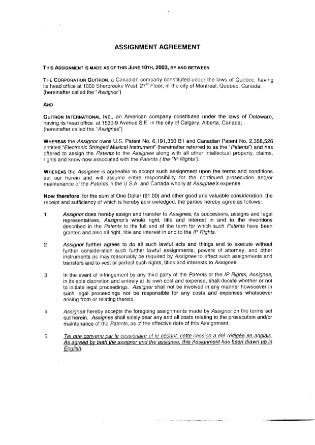 Document de brevet canadien 2358526. Cession 20030702. Image 2 de 3