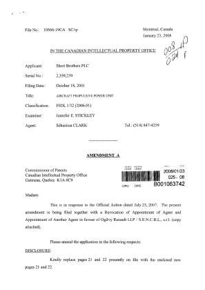 Document de brevet canadien 2359239. Correspondance 20080123. Image 1 de 4