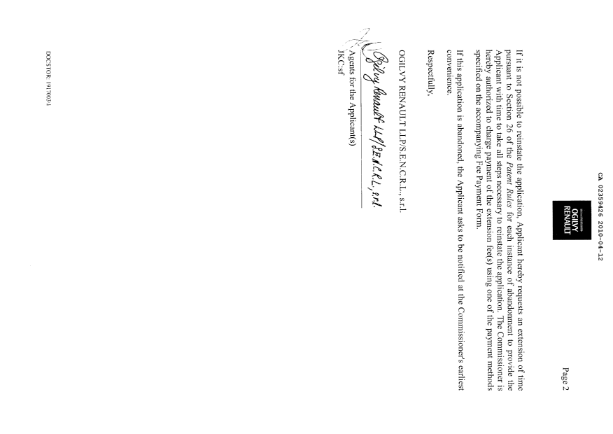 Canadian Patent Document 2359426. Correspondence 20100412. Image 2 of 2