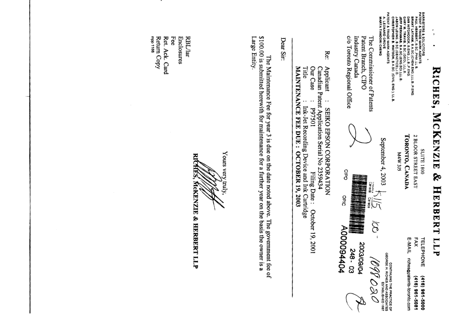 Document de brevet canadien 2359434. Taxes 20030904. Image 1 de 1