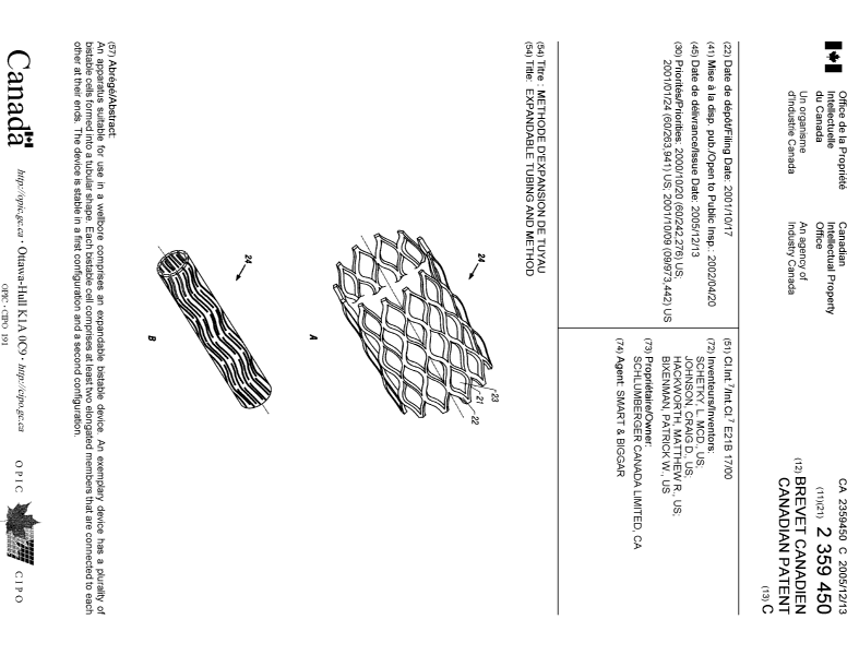 Document de brevet canadien 2359450. Page couverture 20051121. Image 1 de 1