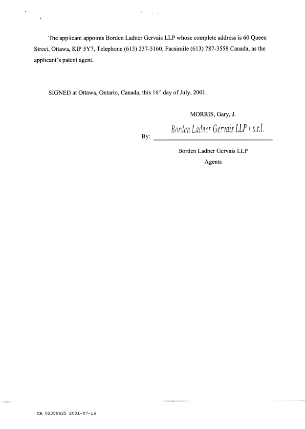 Document de brevet canadien 2359625. Cession 20010716. Image 3 de 3
