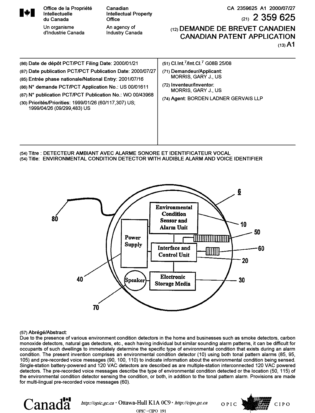 Document de brevet canadien 2359625. Page couverture 20011123. Image 1 de 1