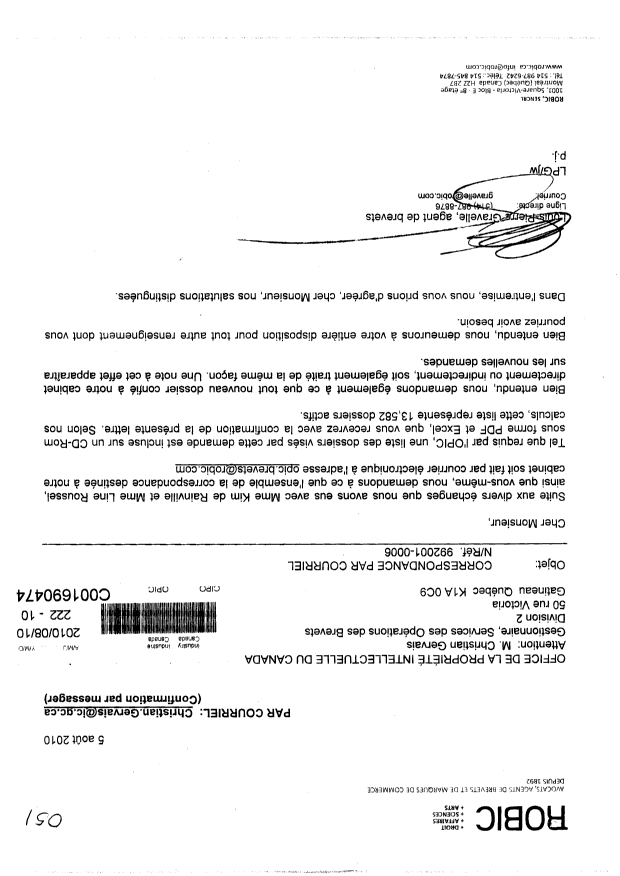Canadian Patent Document 2359698. Correspondence 20100810. Image 1 of 1