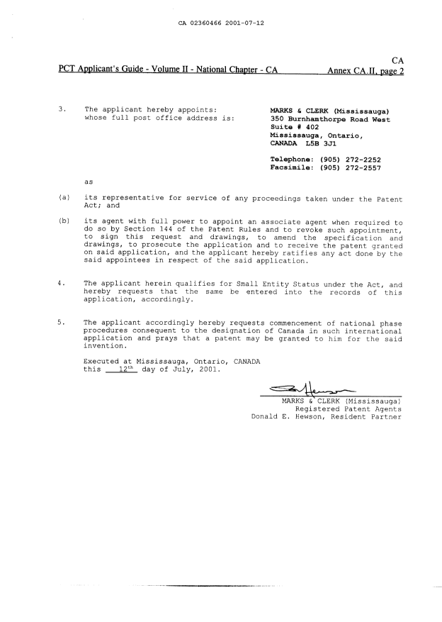 Document de brevet canadien 2360466. Cession 20010712. Image 5 de 5
