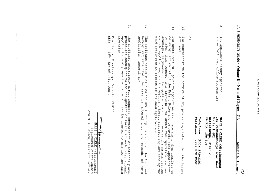 Canadian Patent Document 2360466. Assignment 20010712. Image 5 of 5