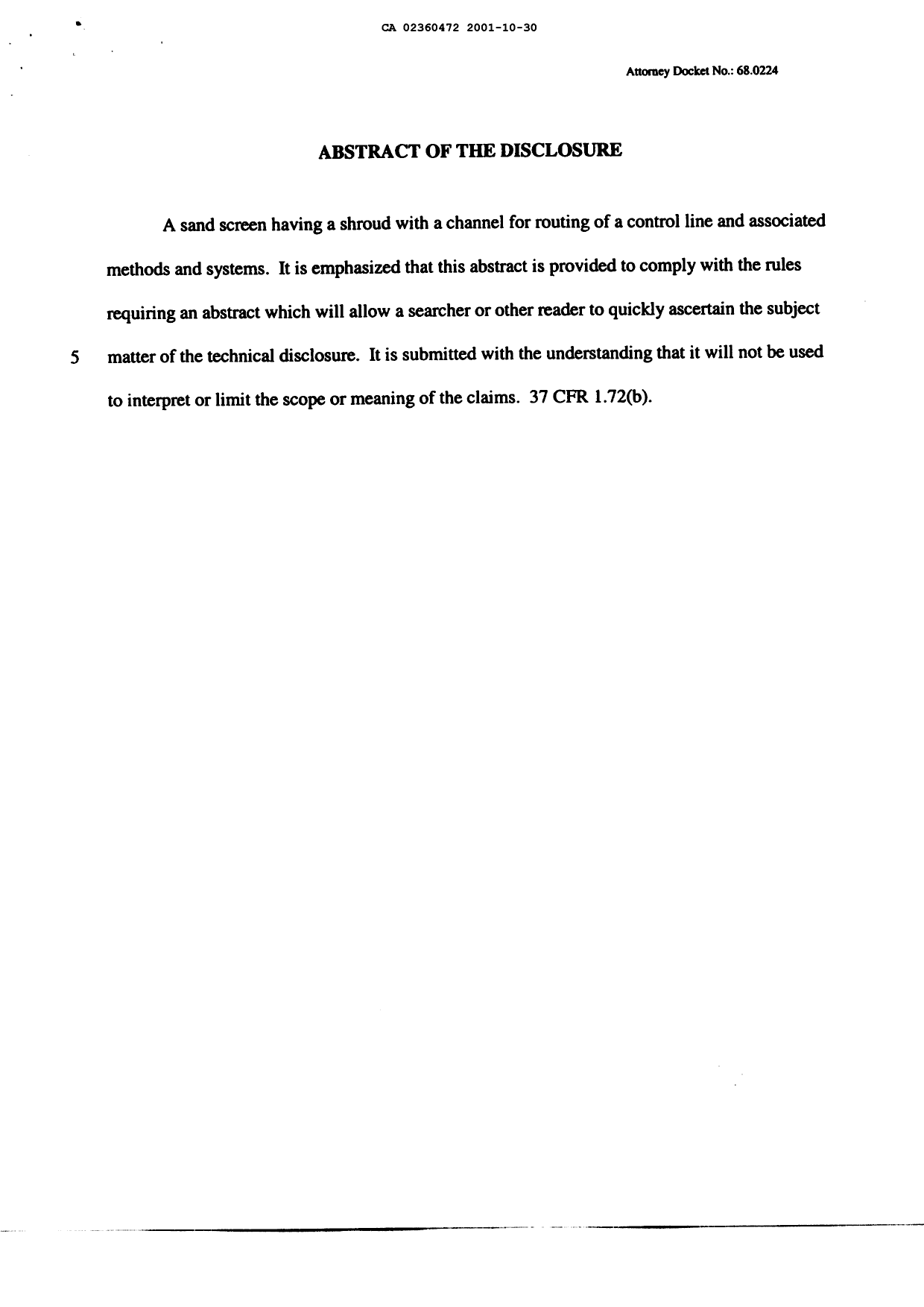 Document de brevet canadien 2360472. Abrégé 20011030. Image 1 de 1