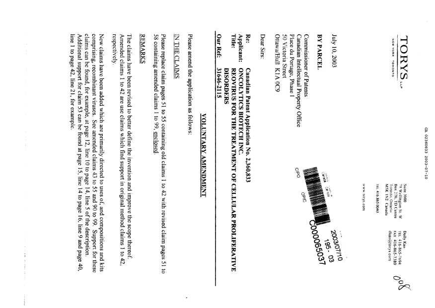 Document de brevet canadien 2360833. Poursuite-Amendment 20030710. Image 1 de 10