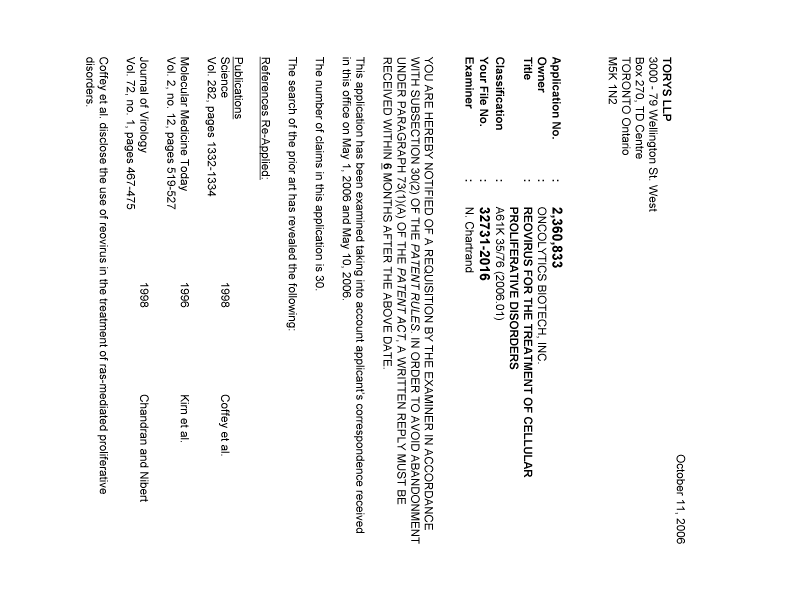 Document de brevet canadien 2360833. Poursuite-Amendment 20061011. Image 1 de 3