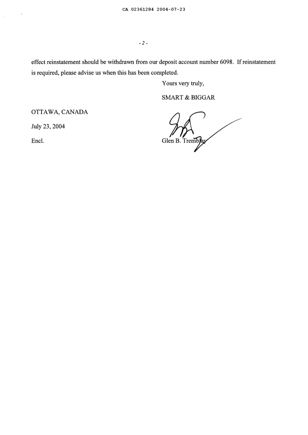 Document de brevet canadien 2361284. Poursuite-Amendment 20040723. Image 2 de 10