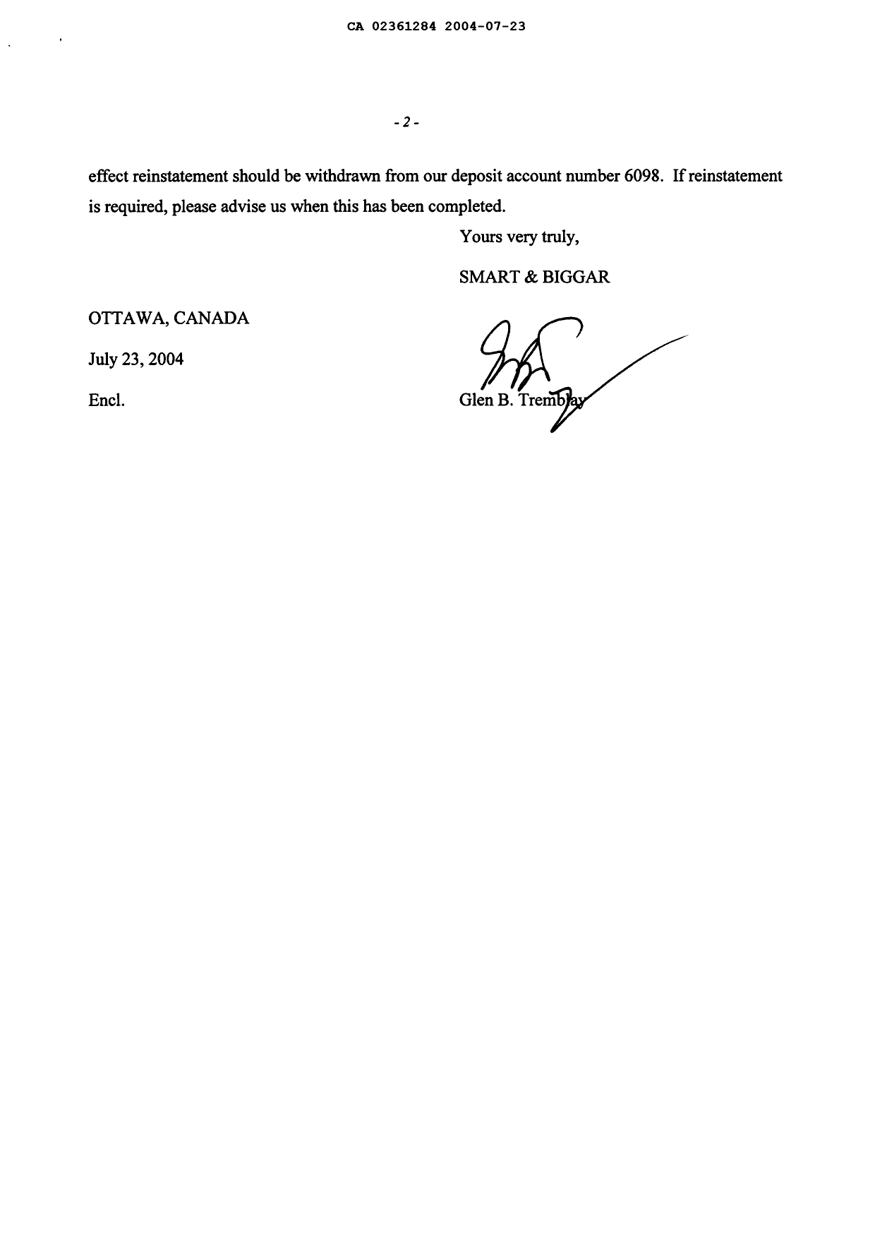 Canadian Patent Document 2361284. Prosecution-Amendment 20040723. Image 2 of 10