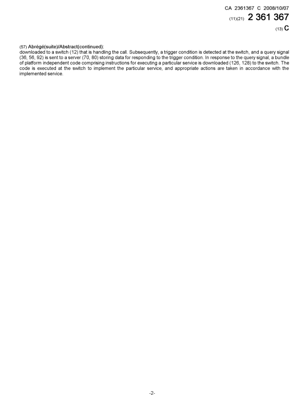 Document de brevet canadien 2361367. Page couverture 20080922. Image 2 de 2