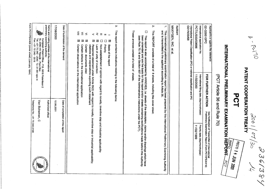 Document de brevet canadien 2361384. PCT 20010730. Image 1 de 8