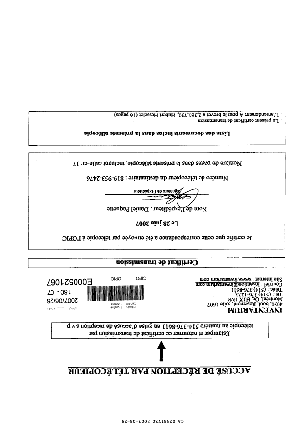 Document de brevet canadien 2361730. Poursuite-Amendment 20061228. Image 17 de 17