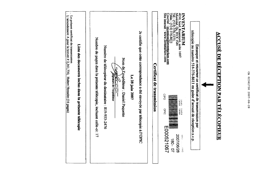 Document de brevet canadien 2361730. Poursuite-Amendment 20061228. Image 17 de 17