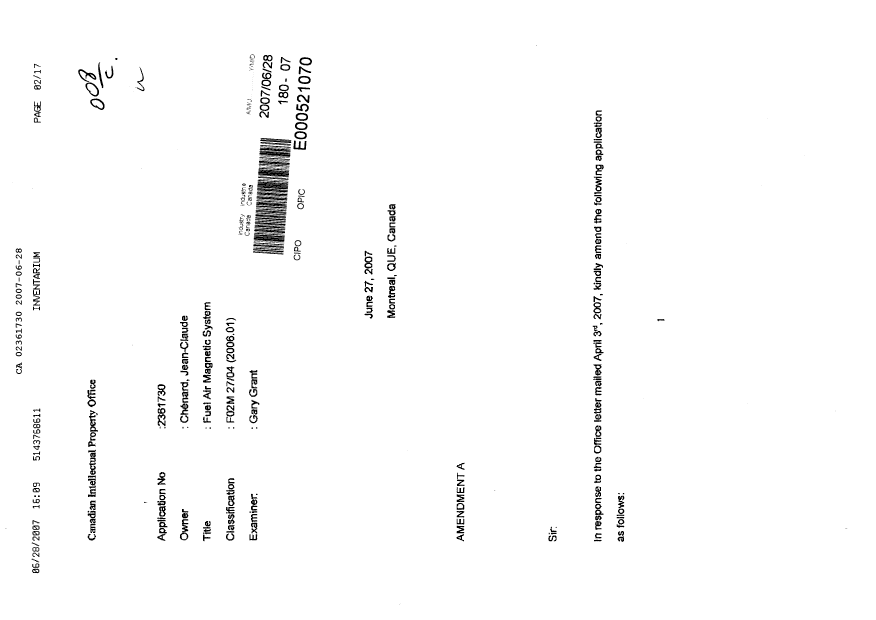 Document de brevet canadien 2361730. Poursuite-Amendment 20061228. Image 1 de 17
