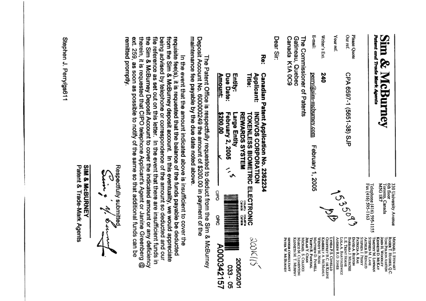 Document de brevet canadien 2362234. Taxes 20050201. Image 1 de 1
