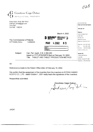 Document de brevet canadien 2362293. Cession 20020304. Image 1 de 1