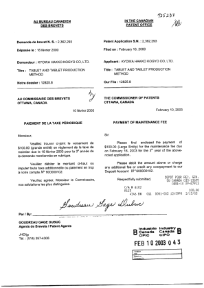 Document de brevet canadien 2362293. Taxes 20030210. Image 1 de 1