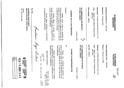 Canadian Patent Document 2362293. Fees 20030210. Image 1 of 1