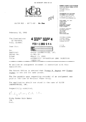 Document de brevet canadien 2362307. Cession 20020212. Image 1 de 6