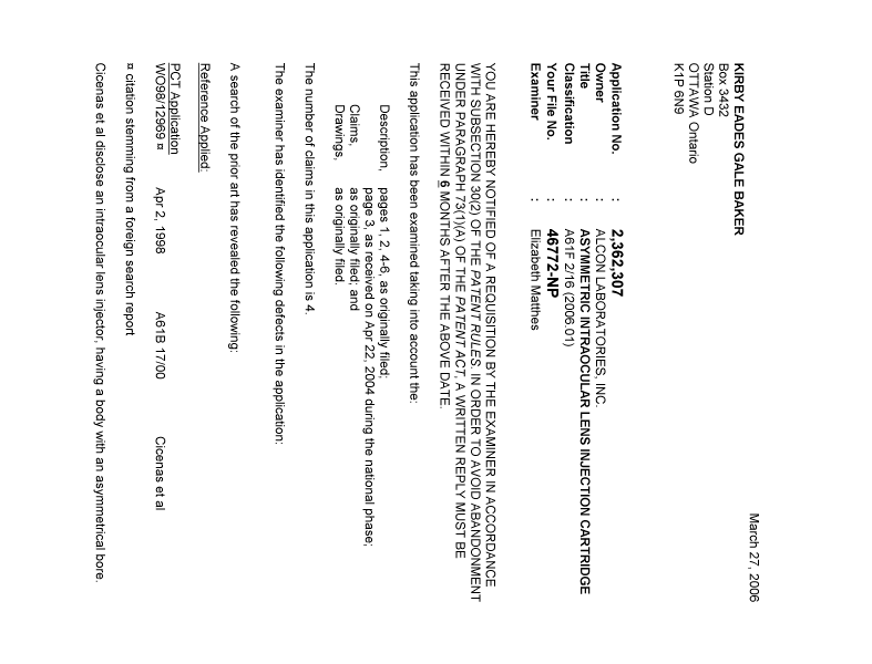 Document de brevet canadien 2362307. Poursuite-Amendment 20051227. Image 1 de 2