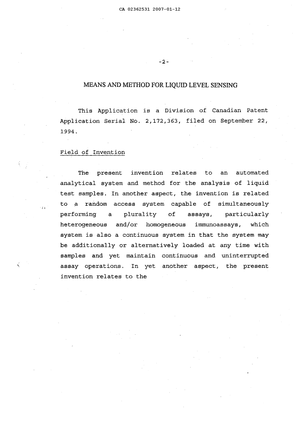 Document de brevet canadien 2362531. Description 20070112. Image 1 de 238