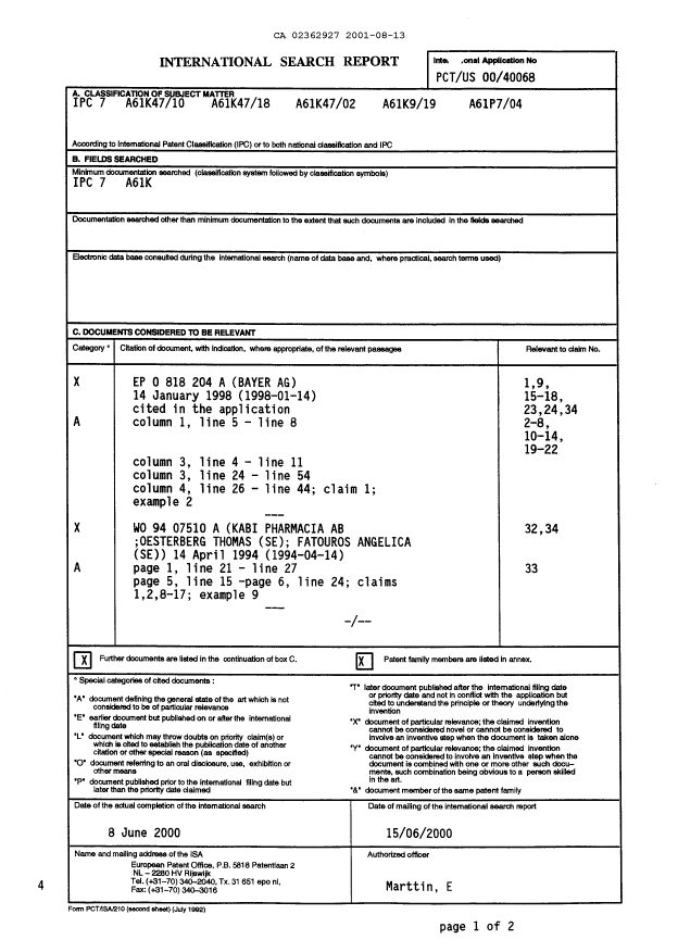 Document de brevet canadien 2362927. PCT 20010813. Image 2 de 7