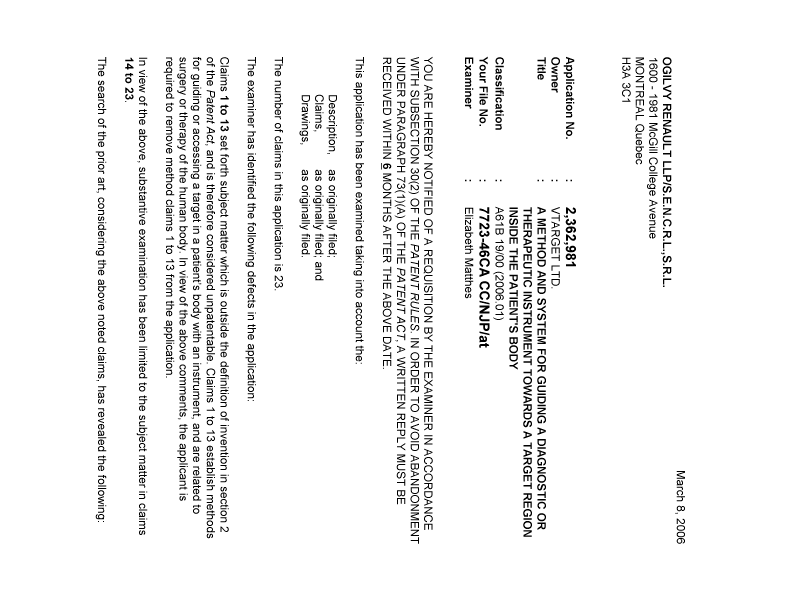 Document de brevet canadien 2362981. Poursuite-Amendment 20051208. Image 1 de 4