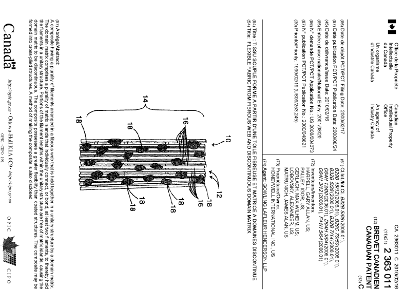 Document de brevet canadien 2363011. Page couverture 20100121. Image 1 de 1