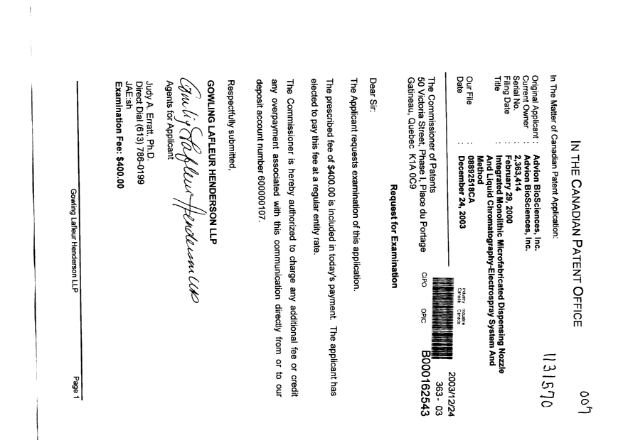 Document de brevet canadien 2363414. Poursuite-Amendment 20031224. Image 1 de 1