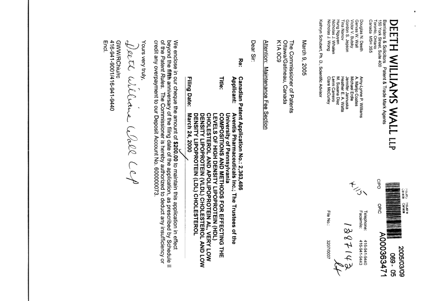 Document de brevet canadien 2363486. Taxes 20050309. Image 1 de 1