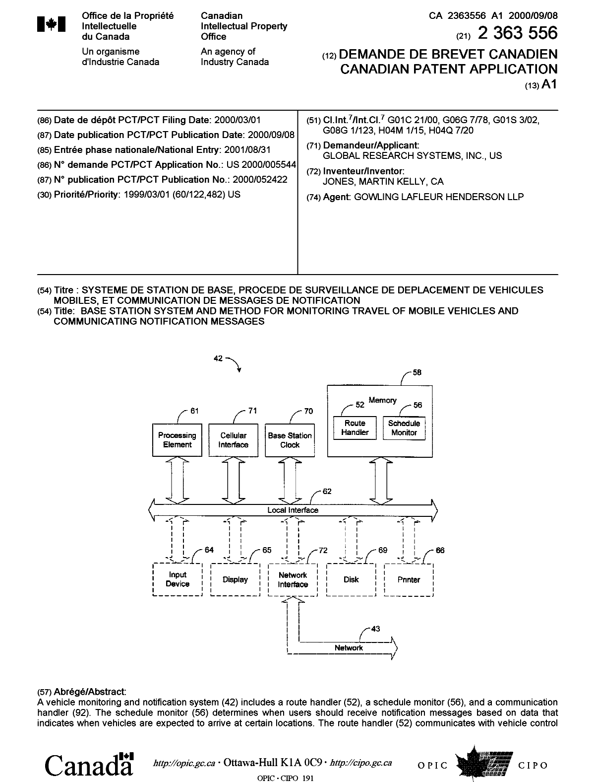 Document de brevet canadien 2363556. Page couverture 20020503. Image 1 de 2