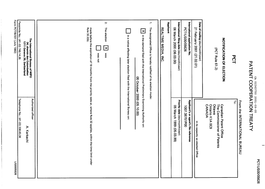 Document de brevet canadien 2363750. PCT 20010905. Image 1 de 9
