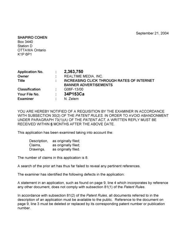 Canadian Patent Document 2363750. Prosecution-Amendment 20040921. Image 1 of 2