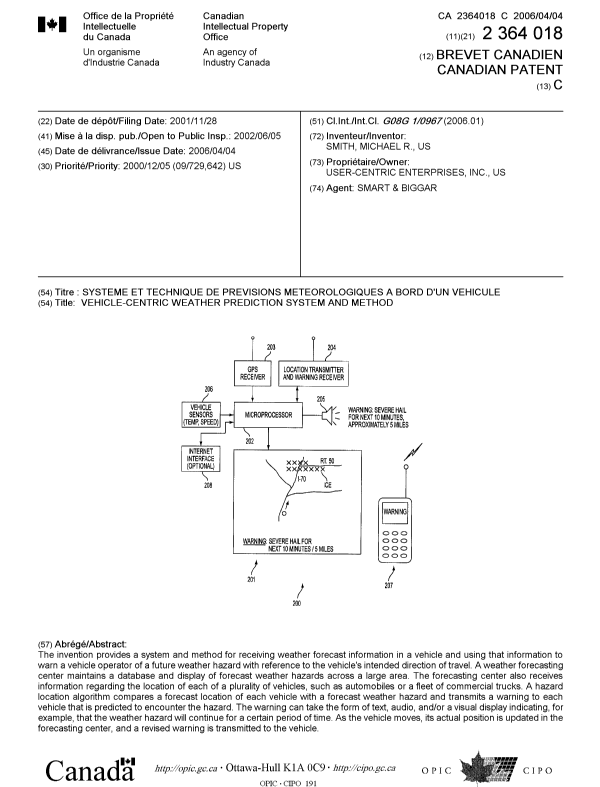 Document de brevet canadien 2364018. Page couverture 20060309. Image 1 de 1